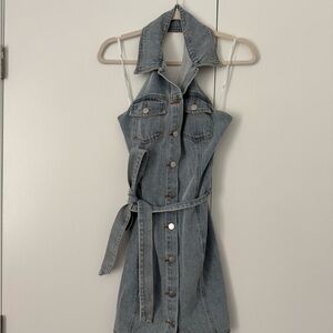 Lulu's Blue Denim Backless Dress